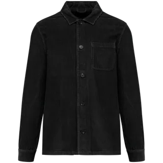 Native Spirit Eco-friendly men’s washed effect corduroy jacket in Washed black, voorkant