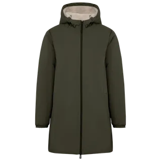 Native Spirit Eco-friendly unisex sherpa-lined waterproof jacket in Organic Khaki, voorkant