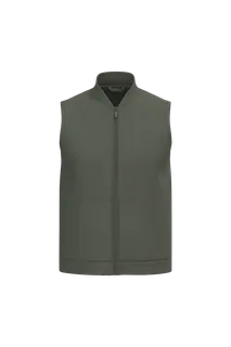 Native Spirit Ecologische gevoerde uniseks bodywarmer van twill met teddykraag in Organic Khaki, voorkant