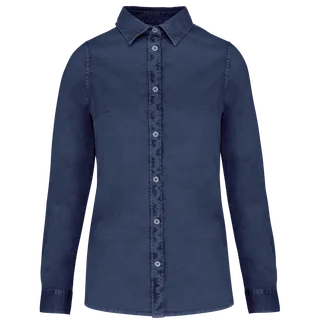 Native Spirit Eco-friendly ladies’ washed effect shirt in Washed Navy, voorkant