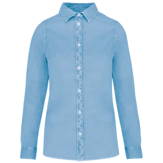 Native Spirit Eco-friendly ladies’ washed effect shirt in Washed Cool Blue, voorkant