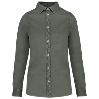 Native Spirit Eco-friendly ladies’ washed effect shirt in Washed Pale Khaki, voorkant