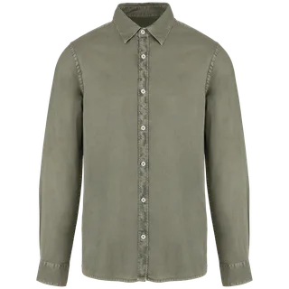 Native Spirit Eco-friendly men's washed effect shirt in Washed Pale Khaki, voorkant