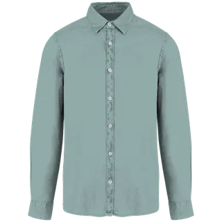Native Spirit Eco-friendly men's washed effect shirt in Washed Jade Green, voorkant