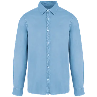 Native Spirit Eco-friendly men's washed effect shirt in Washed Cool Blue, voorkant
