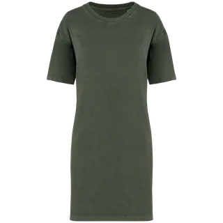 Native Spirit Ecologische verwassen T-shirtjurk in Washed Organic Khaki, voorkant