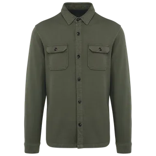 Native Spirit Ecologisch verwassen herenoverhemd in geborsteld fleece in Washed Organic Khaki, voorkant