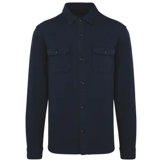 Native Spirit Ecologisch verwassen herenoverhemd in geborsteld fleece in Washed Navy Blue, voorkant