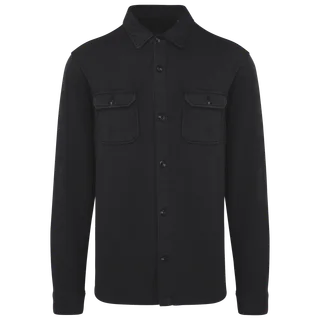 Native Spirit Ecologisch verwassen herenoverhemd in geborsteld fleece in Washed black, voorkant