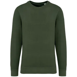 Native Spirit Eco-friendly unisex French Terry crew neck sweatshirt in Washed Organic Khaki, voorkant