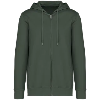 Native Spirit Ecologische uniseks sweater met rits en capuchon French Terry in Washed Organic Khaki, voorkant