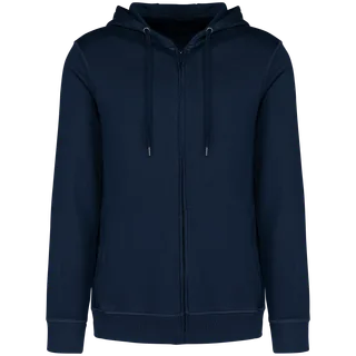 Native Spirit Ecologische uniseks sweater met rits en capuchon French Terry in Washed Navy Blue, voorkant