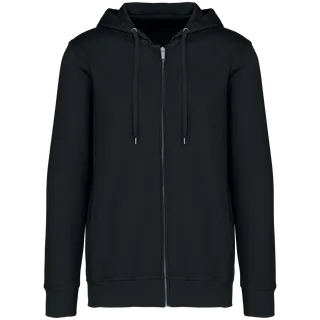 Native Spirit Ecologische uniseks sweater met rits en capuchon French Terry in Washed black, voorkant