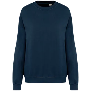 Native Spirit Ecologische oversized uniseks sweater French Terry in Washed Navy Blue, voorkant