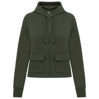 Native Spirit Ecologische sweatvest met capuchon French Terry in Organic Khaki, voorkant