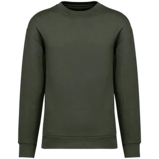 Native Spirit Ecologische uniseks sweater met ronde hals en verlaagde schouders in geborsteld fleece in Organic Khaki, voorkant