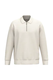 Native Spirit Ecologische uniseks sweater met kwartrits, polokraag en afhangende schouders in Ivory, voorkant