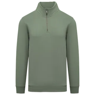 Native Spirit Ecologische herensweater met opstaande ritskraag in Moss Green, voorkant