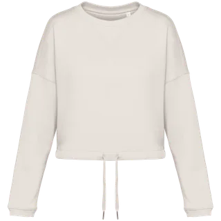 Native Spirit Ecologische cropped damessweater met ronde hals in Ivory, voorkant