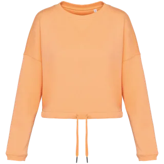 Native Spirit Ecologische cropped damessweater met ronde hals in Apricot, voorkant