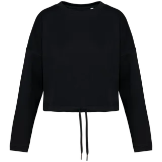 Native Spirit Ecologische cropped damessweater met ronde hals in Black, voorkant