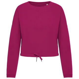 Native Spirit Ecologische cropped damessweater met ronde hals in Cherry Purple, voorkant