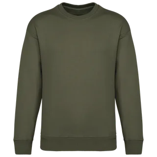 Native Spirit Ecologische oversized uniseks sweater met ronde hals in Organic Khaki, voorkant