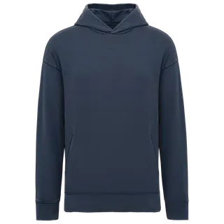 Native Spirit Duurzame uniseks oversized verwassen sweater met capuchon in Washed Navy Blue, voorkant