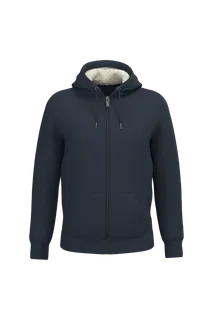 Native Spirit Ecologische uniseks sweater met rits en sherpavoering in Navy Blue, voorkant