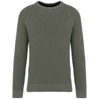Native Spirit Ecologische dikke gebreide herentrui in Organic Khaki, voorkant