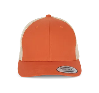 K-UP Flexfit Truckerpet retromodel - 6 panelen in Rustic Orange / Beige, voorkant