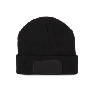 K-UP Recycled beanie with patch and Thinsulate™ lining in Black, voorkant
