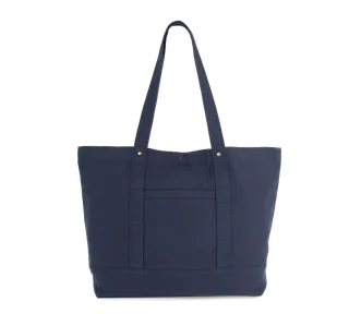 Kimood Washed cotton shopper bag with side pocket in Washed Navy, voorkant