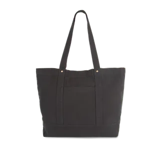 Kimood Washed cotton shopper bag with side pocket in Washed Black, voorkant