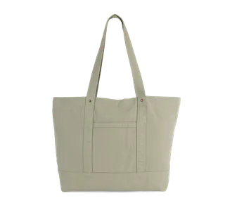 Kimood Washed cotton shopper bag with side pocket in Washed Green Clay, voorkant