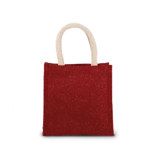 Kimood Jute canvas tote - small in Cherry Red / Gold, voorkant