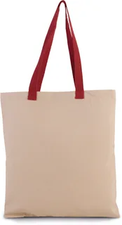 Kimood Flat canvas shopper with contrast handle in Natural / Cherry Red, voorkant