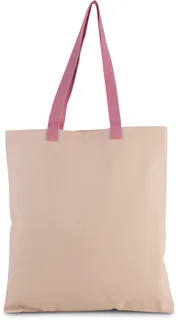 Kimood Flat canvas shopper with contrast handle in Natural / Dark Pink, voorkant