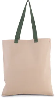 Kimood Flat canvas shopper with contrast handle in Natural / Dusty Light Green, voorkant