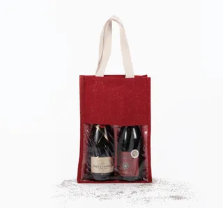 Kimood Flessentas van jute in Cherry Red / Gold, voorkant