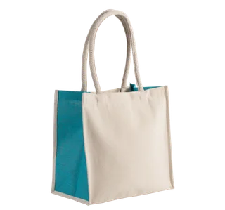 Kimood Shopper van katoen/jute - 17 L in Natural / Turquoise, voorkant