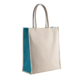 Kimood Cotton/jute tote bag - 23 L in Natural / Turquoise, voorkant