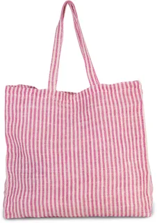 Kimood Gestreepte shopper van juco in Magenta / Natural, voorkant