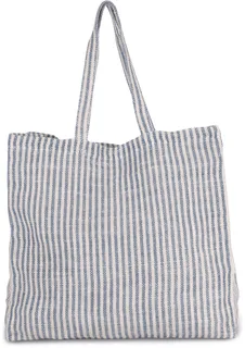 Kimood Gestreepte shopper van juco in Iris Blue / Natural, voorkant