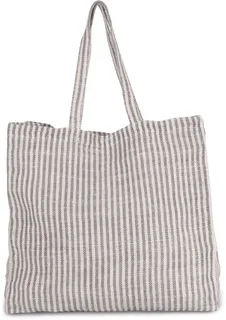 Kimood Gestreepte shopper van juco in Steel Grey / Natural, voorkant