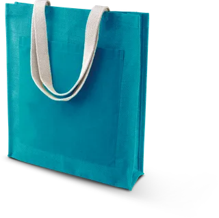 Kimood Jute shopper bag in Turquoise, voorkant