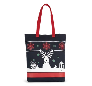Kimood Shopping bag with Christmas patterns in Night Navy, voorkant