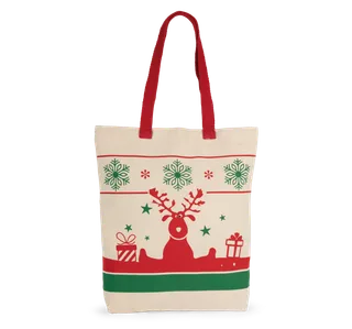 Kimood Shopping bag with Christmas patterns in Natural, voorkant