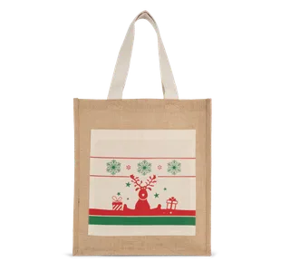 Kimood Shopping bag with Christmas patterns in Natural, voorkant