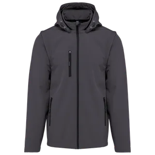 Kariban 3-laags uniseks softshelljas met afneembare capuchon en mouwen in Titanium, voorkant